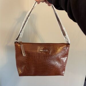 Nine West Chocolate Croc-Embossed Shoulder Bag
